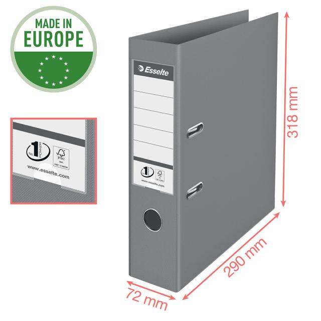 Biblioraft Esselte No.1 Power Colour'Breeze, PP/PP, partial reciclat, certificare FSC, A4, 75 mm, corai