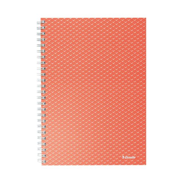 Caiet de birou Esselte Colour'Breeze, carton, reciclabil, certificare FSC, A5, 80 coli, cu spira, matematica, corai