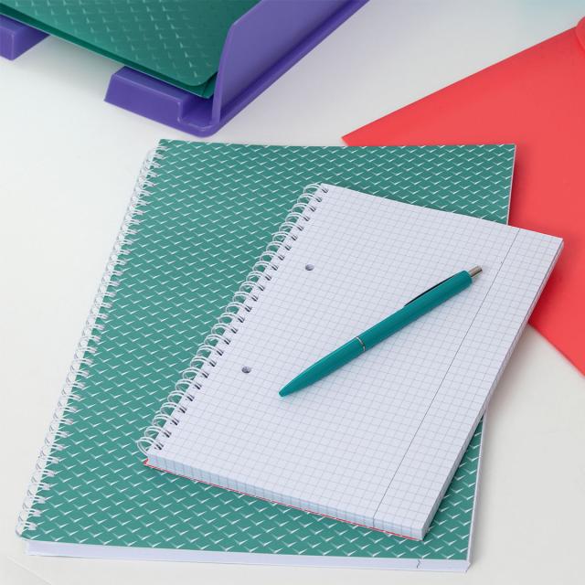 Caiet de birou Esselte Colour'Breeze, carton, reciclabil, certificare FSC, A5, 80 coli, cu spira, matematica, corai