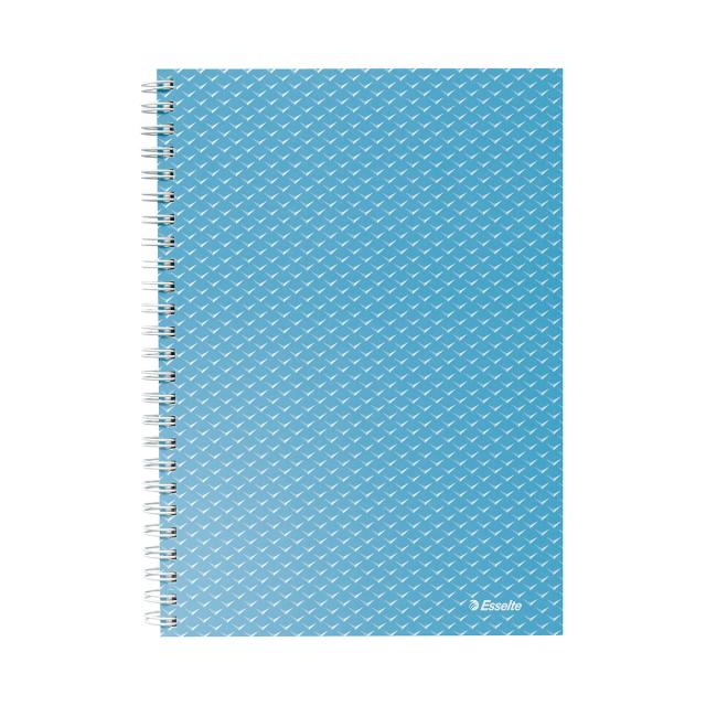Caiet de birou Esselte Colour'Breeze, carton, reciclabil, certificare FSC, A5, 80 coli, cu spira, dictando, albastru 