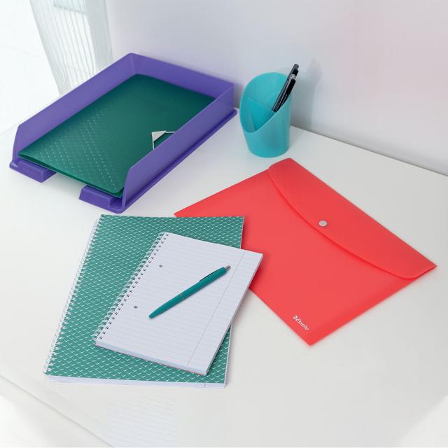 Caiet de birou Esselte Colour'Breeze, carton, reciclabil, certificare FSC, A5, 80 coli, cu spira, dictando, albastru 