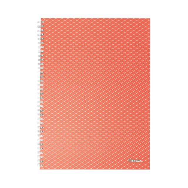 Caiet de birou Esselte Colour'Breeze, carton, reciclabil, certificare FSC, A4, 80 coli, cu spira, matematica, corai
