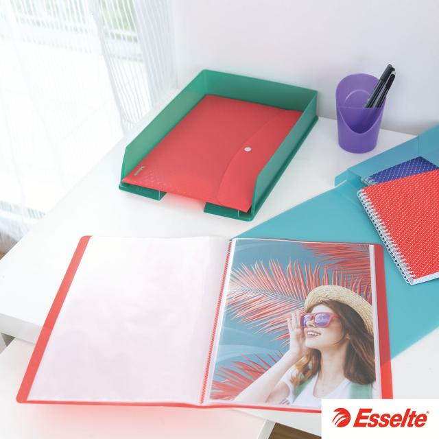Caiet de birou Esselte Colour'Breeze, carton, reciclabil, certificare FSC, A4, 80 coli, cu spira, matematica, corai