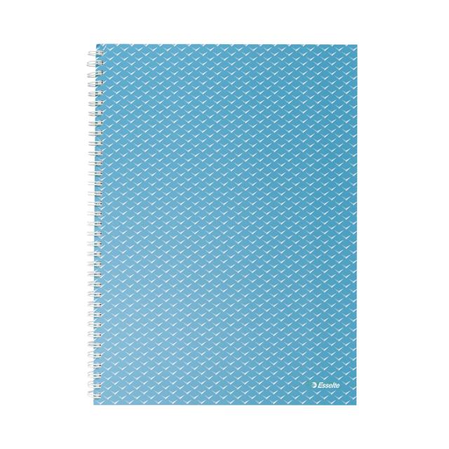 Caiet de birou Esselte Colour'Breeze, carton, reciclabil, certificare FSC, A4, 80 coli, cu spira, dictando, albastru 