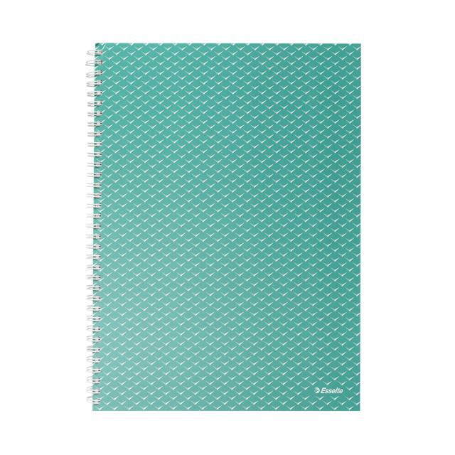 Caiet de birou Esselte Colour'Breeze, carton, reciclabil, certificare FSC, A4, 80 coli, cu spira, dictando, verde