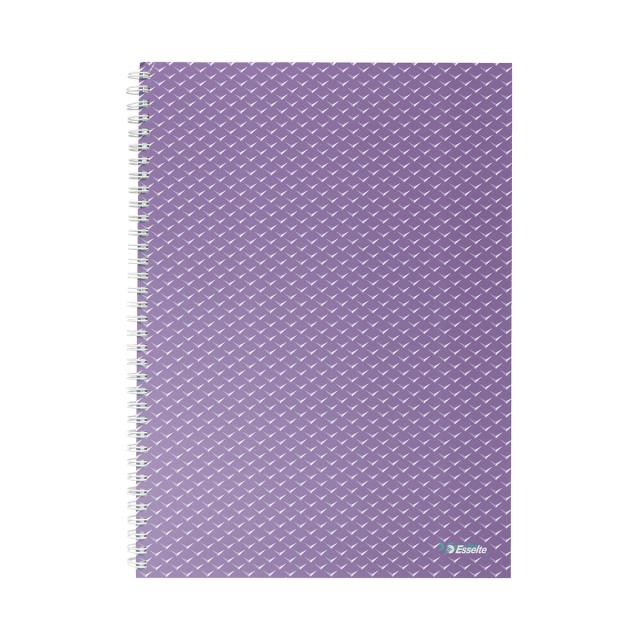 Caiet de birou Esselte Colour'Breeze, carton, reciclabil, certificare FSC, A4, 80 coli, cu spira, dictando, lavanda