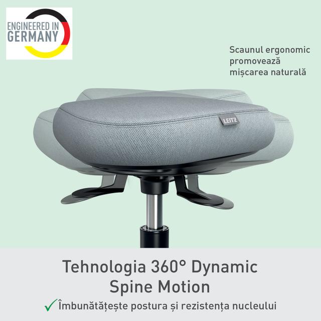 Scaun ergonomic Leitz Ergo, pozitie sezut/ in picioare, inaltime reglabila (47-60 cm), cu roti, sezut mobil, gri