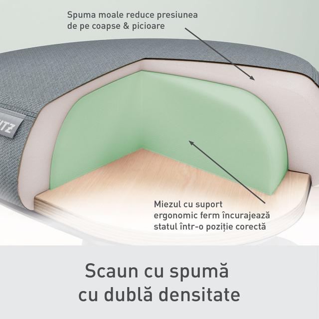 Scaun ergonomic Leitz Ergo, pozitie sezut/ in picioare, inaltime reglabila (47-60 cm), cu roti, sezut mobil, gri