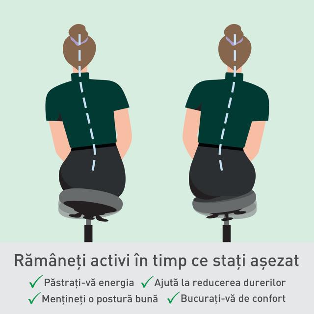 Scaun ergonomic Leitz Ergo, pozitie sezut/ in picioare, inaltime reglabila (47-60 cm), cu roti, sezut mobil, gri