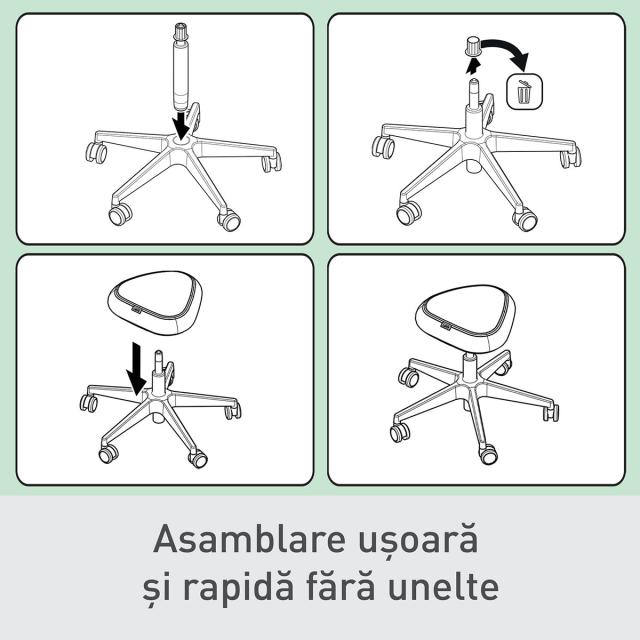 Scaun ergonomic Leitz Ergo, pozitie sezut/ in picioare, inaltime reglabila (46-59 cm), cu roti, sezut fix, negru