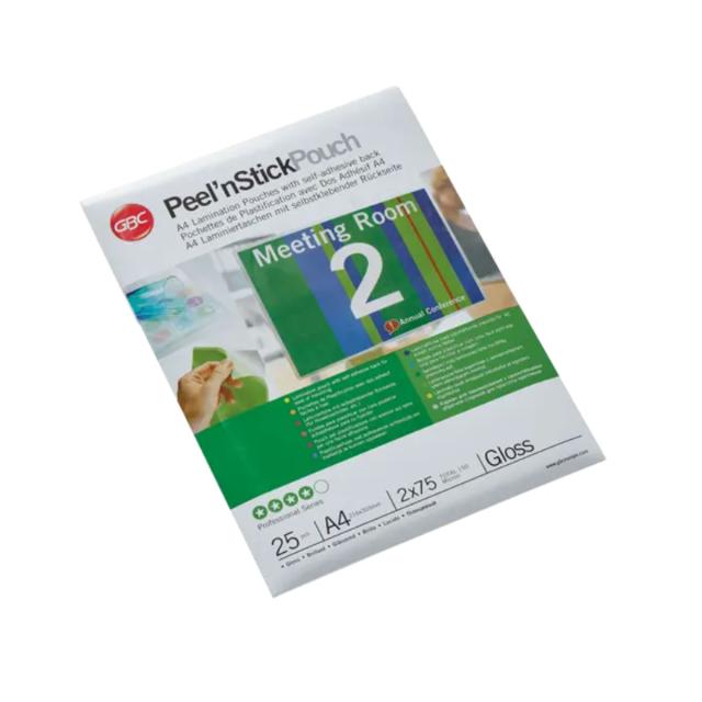 Folie laminare GBC, la cald, auto-adeziva, A4, 75 microni, 25 bucati/set