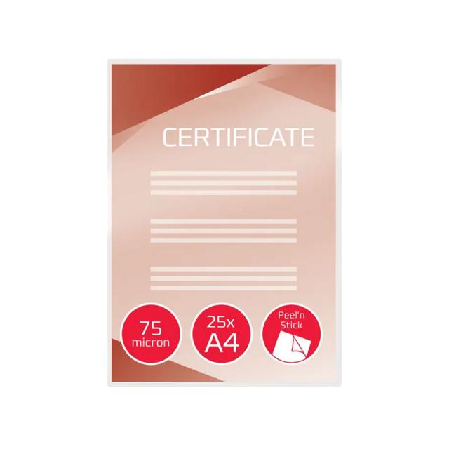 Folie laminare GBC, la cald, auto-adeziva, A4, 75 microni, 25 bucati/set