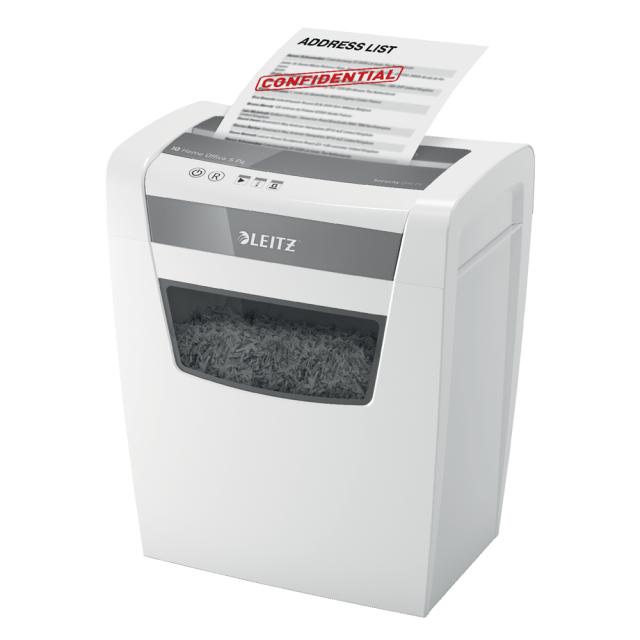 Distrugator documente manual Leitz IQ Home Office, P4, micro-cut (particule), 8 coli, cos 15l, silentios, alb-gri