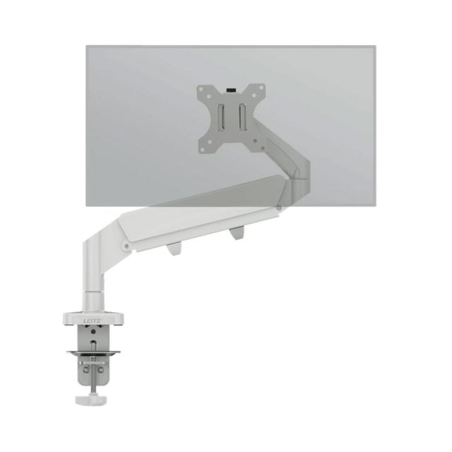 Suport pentru monitor Leitz Ergo, brat ajustabil si extensibil, cu fixare pe birou, gri-deschis