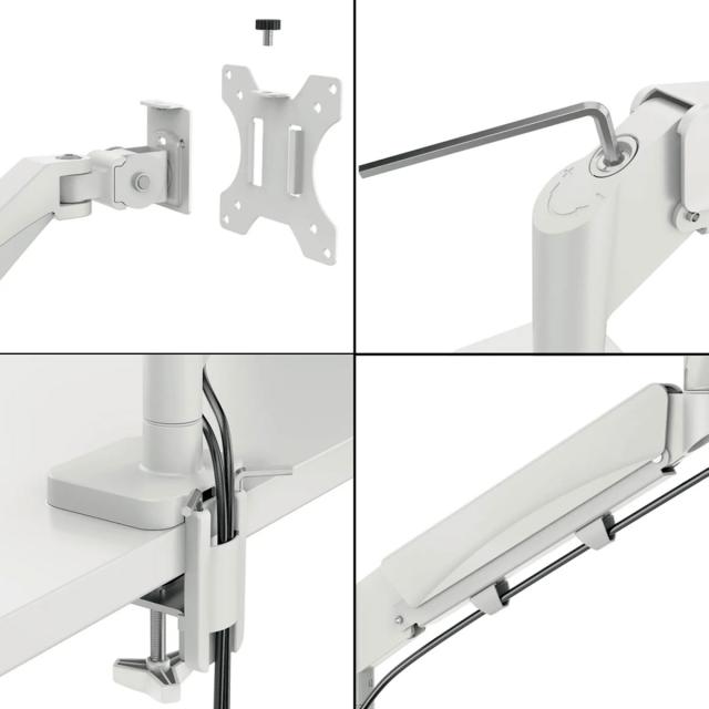 Suport pentru monitor Leitz Ergo, brat ajustabil si extensibil, cu fixare pe birou, gri-deschis