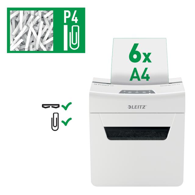 Distrugator documente manual, Leitz IQ Protect 6X, P4, cross-cut, 6 coli