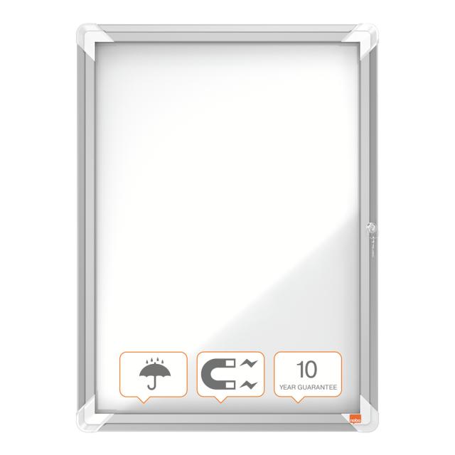 Avizier NOBO Premium Plus, exterior, otel emailat, 4x A4, cu usa si cheie, magnetic, alb