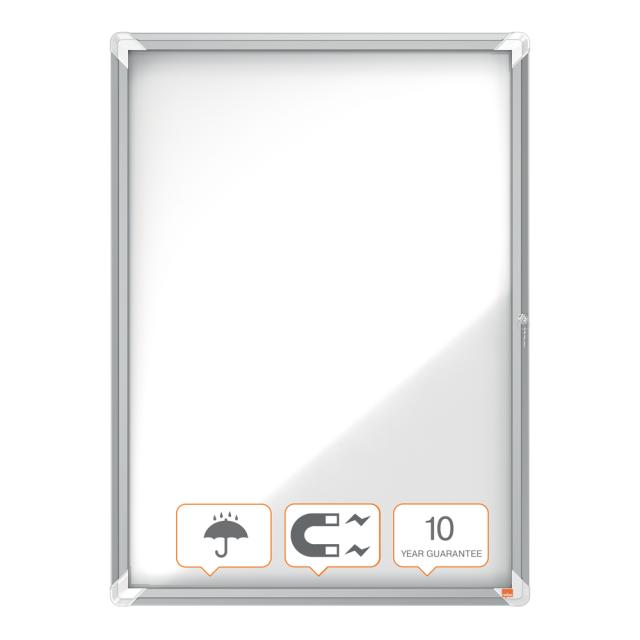 Avizier NOBO Premium Plus, exterior, otel emailat, 9x A4, cu usa si cheie, magnetic