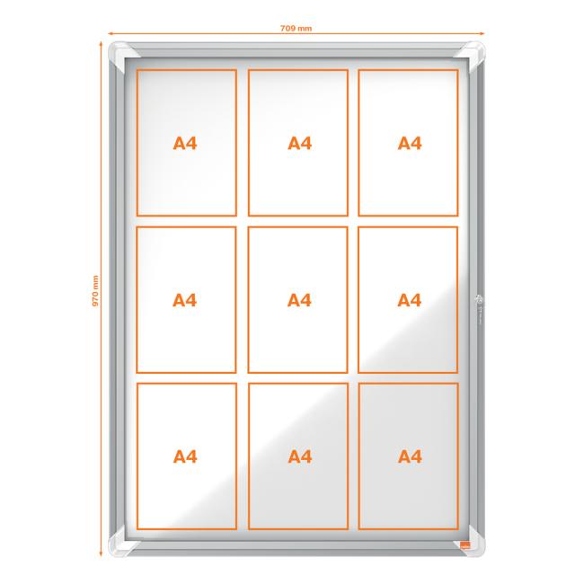 Avizier NOBO Premium Plus, exterior, otel emailat, 9x A4, cu usa si cheie, magnetic