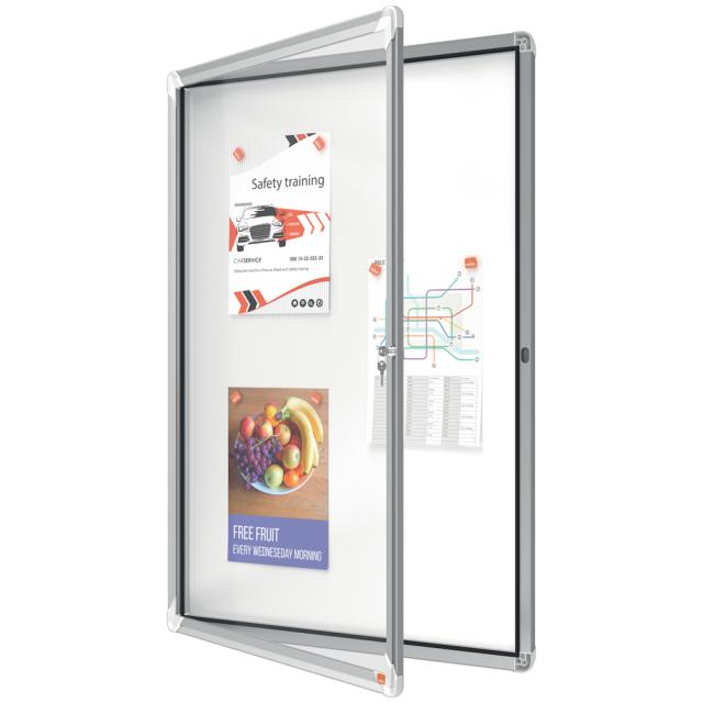 Avizier NOBO Premium Plus, exterior, otel emailat, 9x A4, cu usa si cheie, magnetic