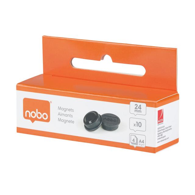 Magneti pentru table NOBO, diametru 24 mm, sustin 4 coli, 10 bucati/set, negru