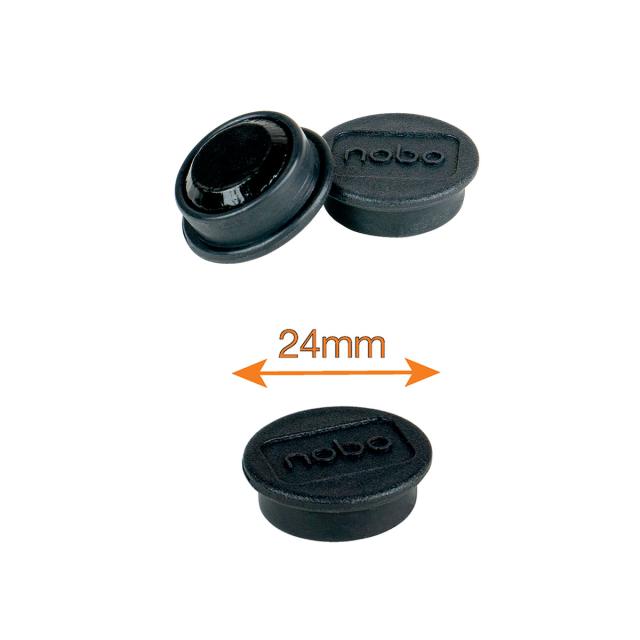 Magneti pentru table NOBO, diametru 24 mm, sustin 4 coli, 10 bucati/set, negru