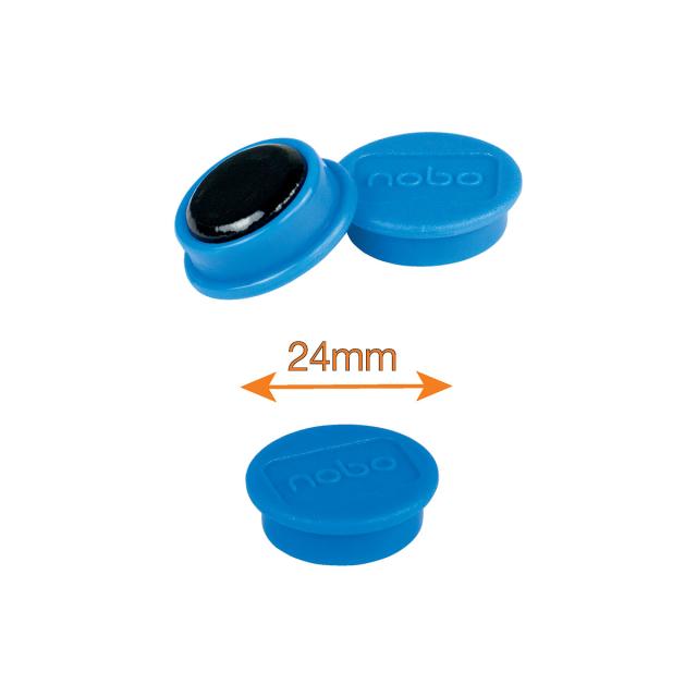 Magneti pentru table NOBO, diametru 24 mm, sustin 4 coli, 10 bucati/set, albastru