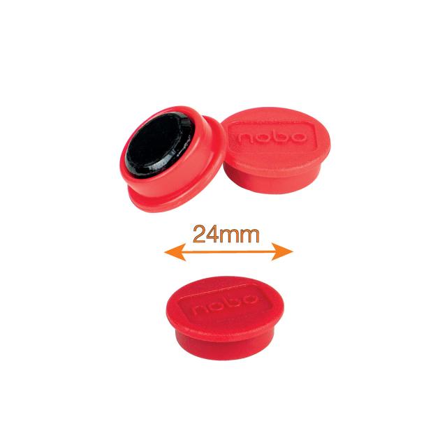 Magneti pentru table NOBO, diametru 24 mm, sustin 4 coli, 10 bucati/set, rosu