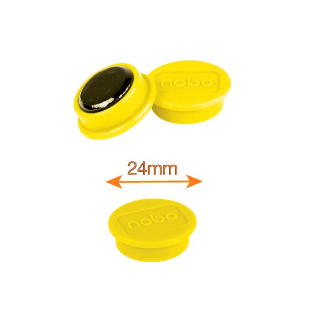 Magneti pentru table NOBO, diametru 24 mm, sustin 4 coli, 10 bucati/set, galben