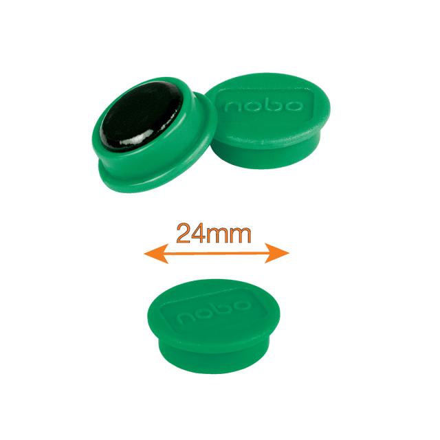 Magneti pentru table NOBO, diametru 24 mm, sustin 4 coli, 10 bucati/set, verde