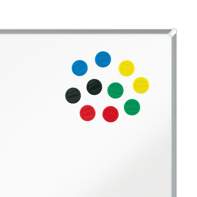 Magneti pentru table NOBO, diametru 24 mm, sustin 4 coli, 10 bucati/set, diverse culori