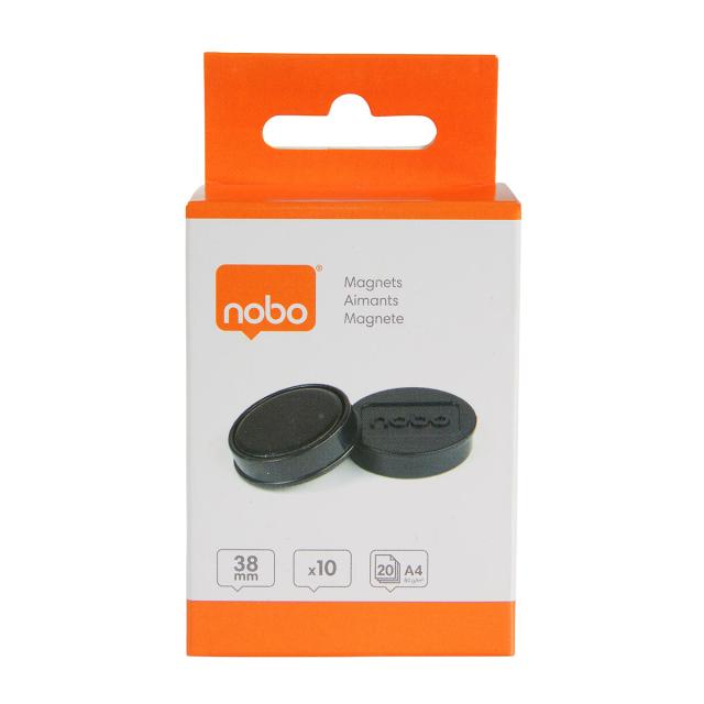 Magneti pentru table NOBO, diametru 38 mm, sustin 20 coli, 10 bucati/set, negru