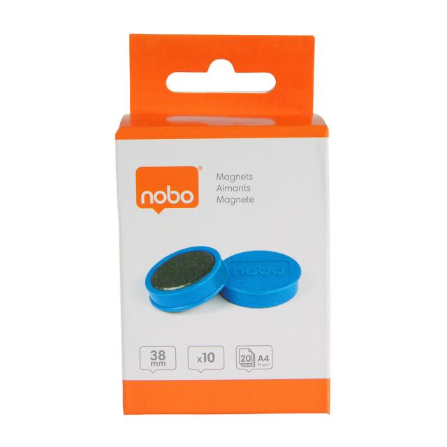 Magneti pentru table NOBO, diametru 38 mm, sustin 20 coli, 10 bucati/set, albastru