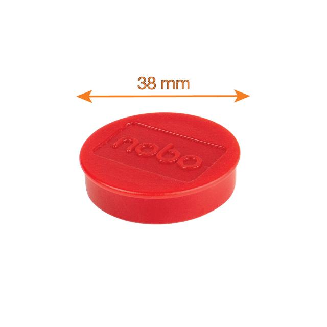 Magneti pentru table NOBO, diametru 38 mm, sustin 20 coli, 10 bucati/set, rosu