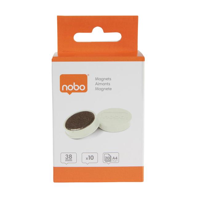 Magneti pentru table NOBO, diametru 38 mm, sustin 20 coli, 10 bucati/set, alb