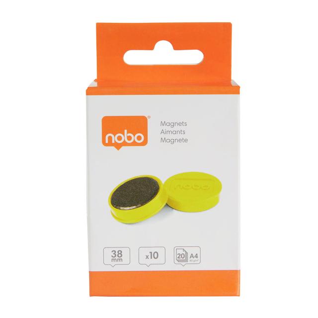 Magneti pentru table NOBO, diametru 38 mm, sustin 20 coli, 10 bucati/set, galben