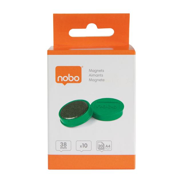 Magneti pentru table NOBO, diametru 38 mm, sustin 20 coli, 10 bucati/set, verde