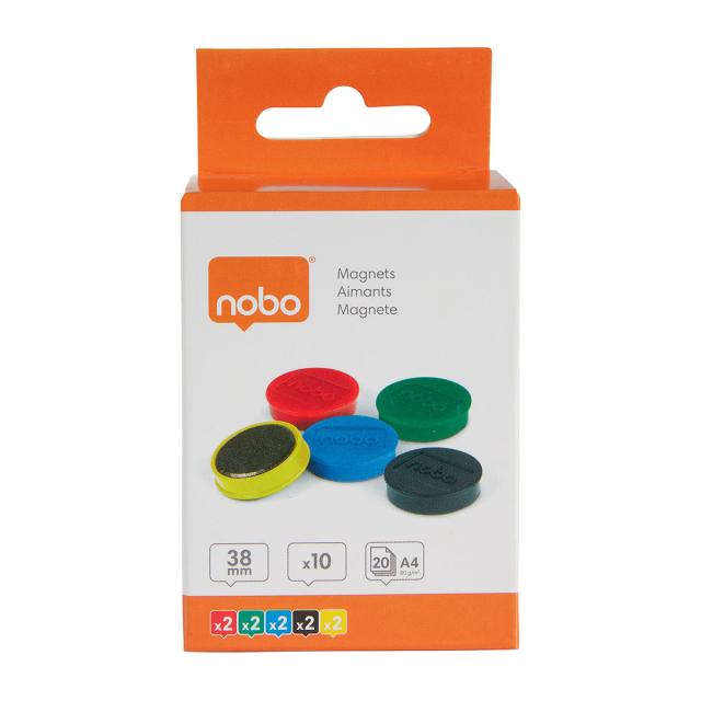 Magneti pentru table NOBO, diametru 38 mm, sustin 20 coli, 10 bucati/set, diverse culori