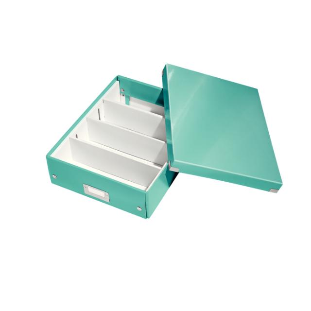 Cutie depozitare Leitz WOW Click & Store Organizer, carton laminat, medie, usor de asamblat, turcoaz