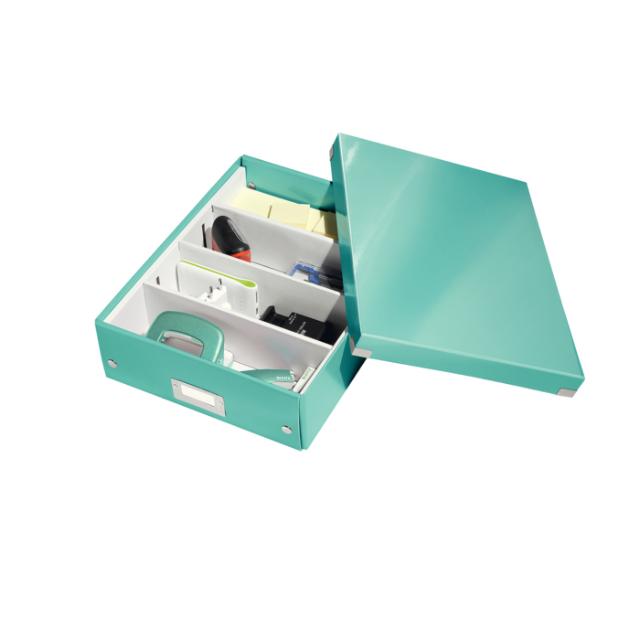 Cutie depozitare Leitz WOW Click & Store Organizer, carton laminat, medie, usor de asamblat, turcoaz