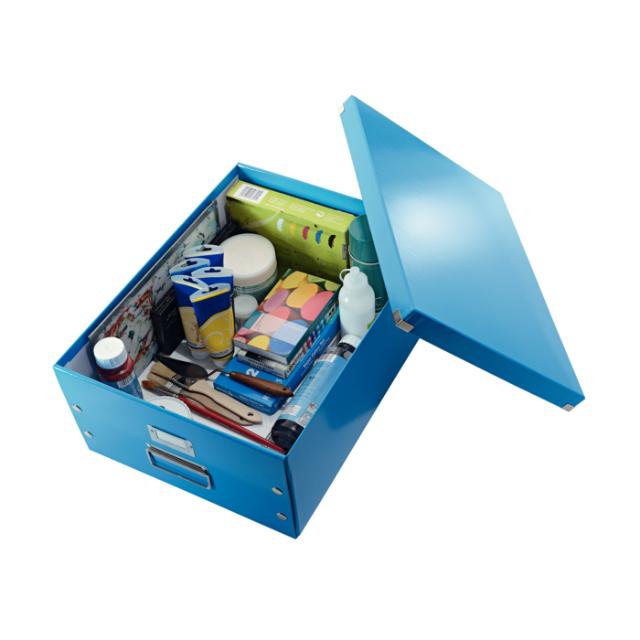 Cutie depozitare Leitz WOW Click & Store, carton laminat, mare, pliabila,albastru