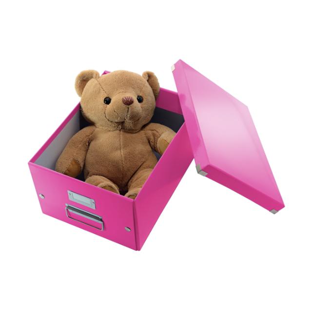Cutie depozitare Leitz WOW Click & Store, carton laminat, medie, roz