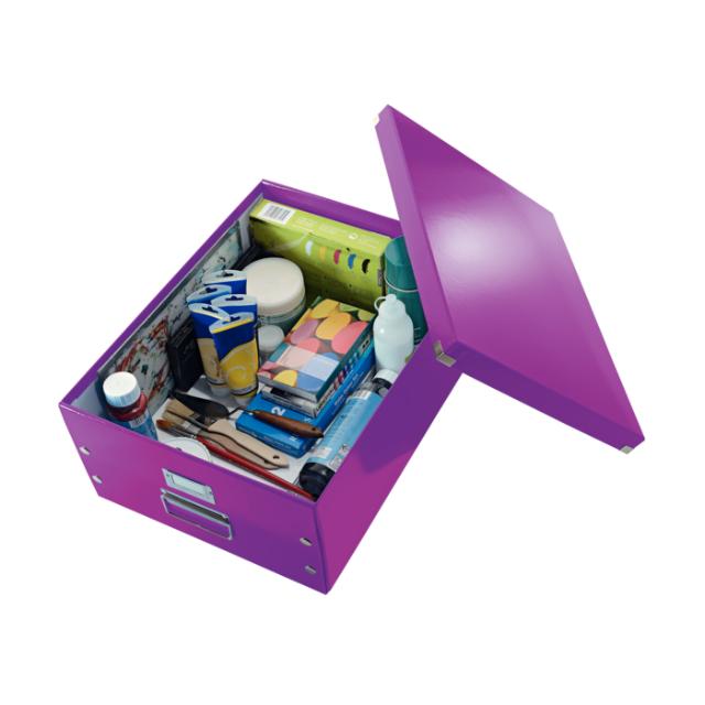 Cutie depozitare Leitz WOW Click & Store, carton laminat, mare, pliabila, mov