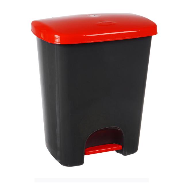 Cos gunoi cu pedala 25L, corp gri, capac rosu