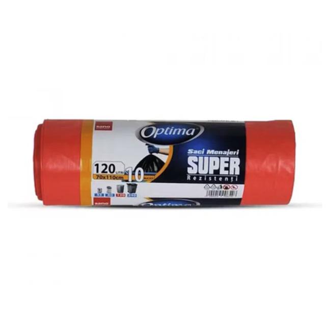 Saci menajeri LDPE, rosii, 120 litri, 70x110 cm, 31 microni, 10 saci/rola