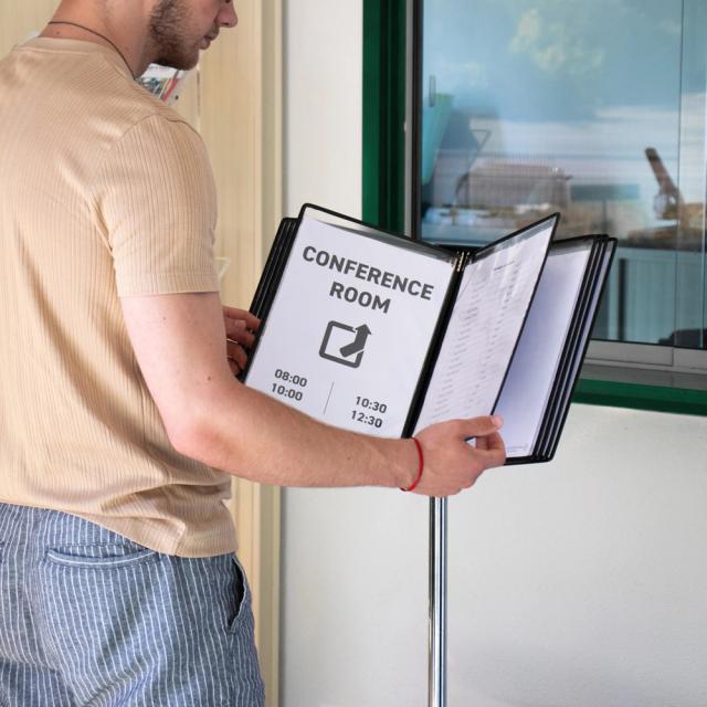 Sistem stand prezentare podea Tarifold, 10 displayuri, A4, negru