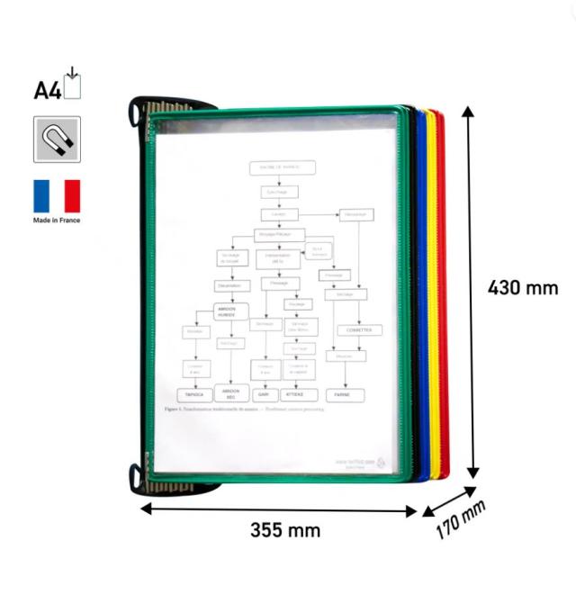 Sistem de prezentare perete A4 Tarifold, 10 display-uri magnetice, culori asortate