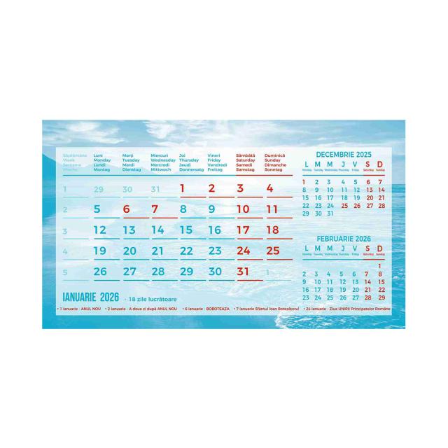 Calendar triptic de birou, 12 file, albastru 12