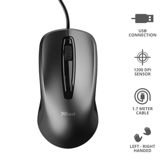 Mouse optic usb Trust Carve negru, office, rezistent, ergonomic