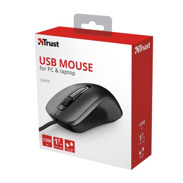 Mouse optic usb Trust Carve negru, office, rezistent, ergonomic